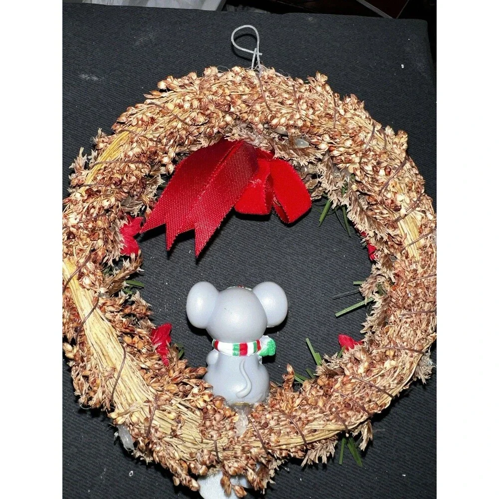 Vintage Christmas  Wreath Decoration mouse bow  pinecones 6